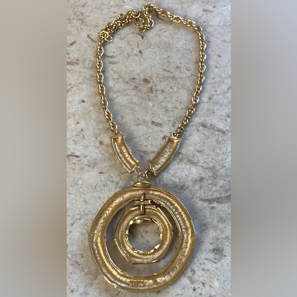 NAPIER 1970s Gold Tone Double Pendant Bamboo Motif by Francis Fujio - Picture 6 of 7
